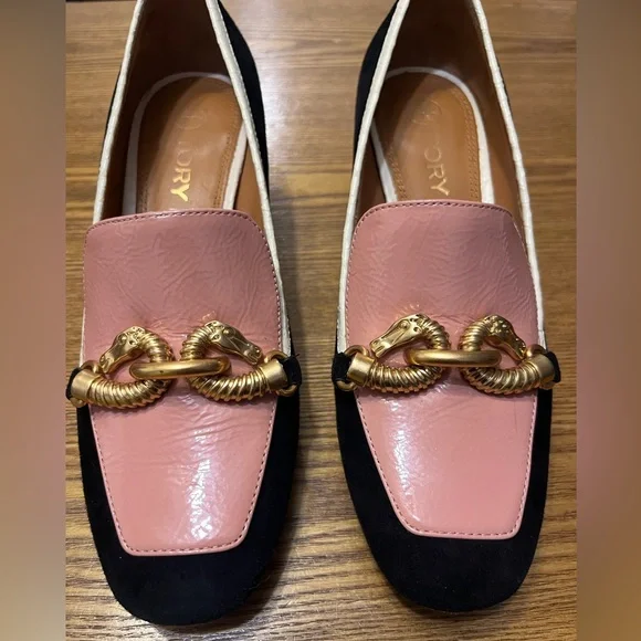 Tory Burch Pink and Black Loafers with Gold adornment - Picture 1 of 4